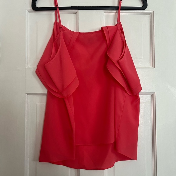 #48 BAR III • COLD SHOULDER RUFFLE SPAGHETTI STRAP TOP • CORAL PINK - Picture 2 of 5